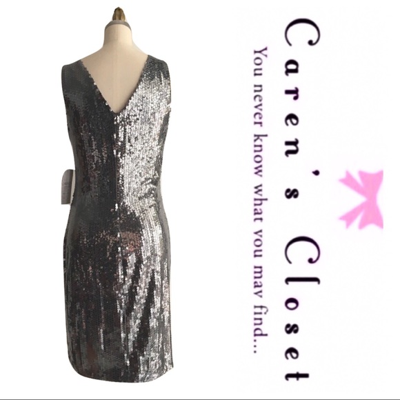 NWT Carmen Marc Valvo Silver Sequin Cocktail Dress - Picture 6 of 7